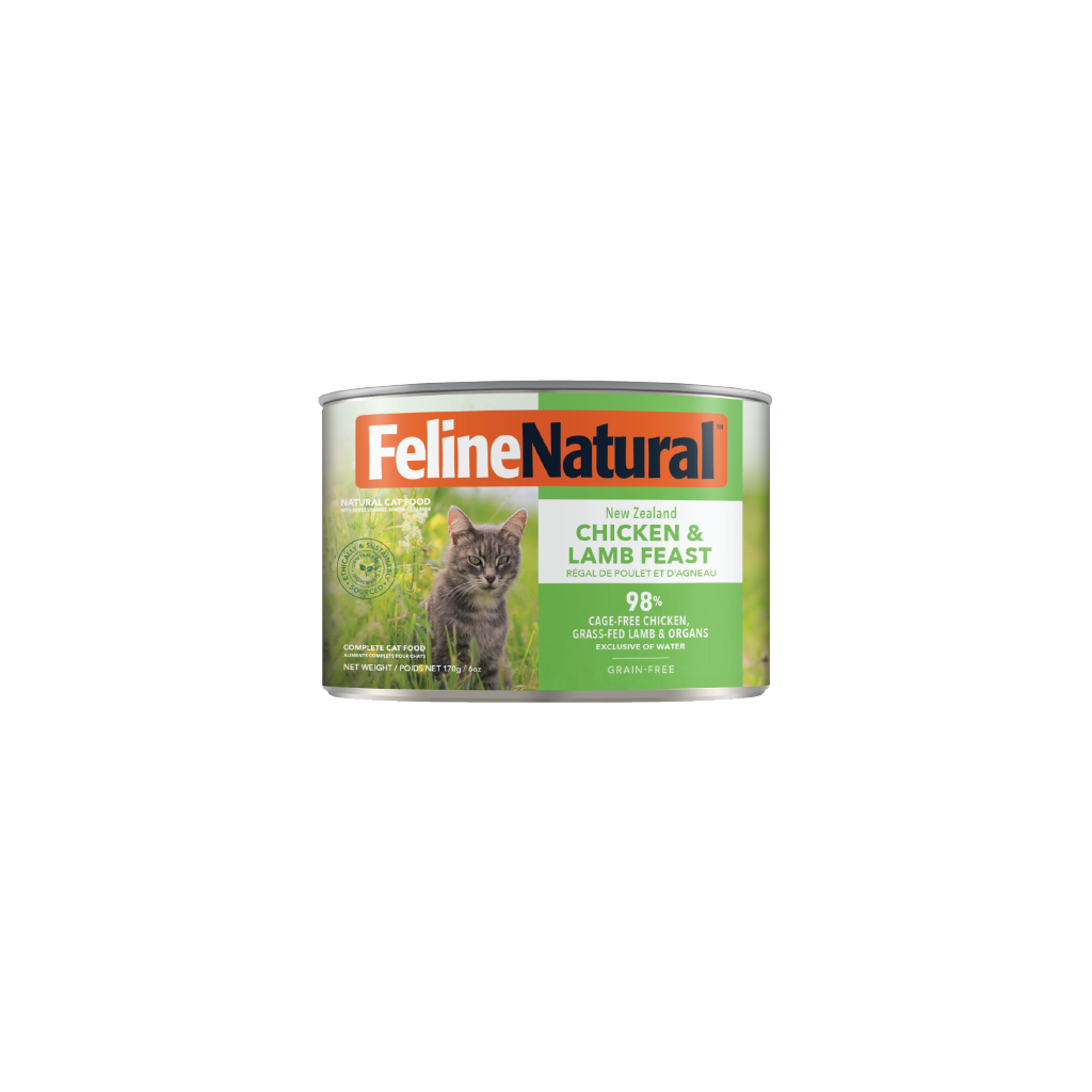 Feline Natural Chicken & Lamb Feast Canned Cat Food 12 × 170g cans; can shown, sold as 12-pack