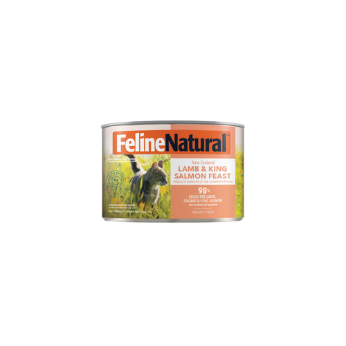 Feline Natural Lamb & King Salmon Feast Canned Cat Food 12 × 170g cans; can shown, sold as 12-pack