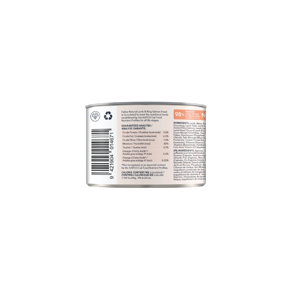 Feline Natural Lamb & King Salmon Feast Canned Cat Food 12 × 170g cans; can shown, sold as 12-pack — additional view