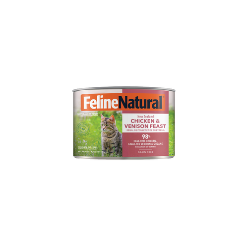 Feline Natural Chicken & Venison Feast Canned Cat Food 12 × 170g cans; can shown, sold as 12-pack