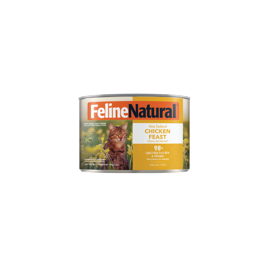 Feline Natural Chicken Feast Canned Cat Food 12 × 170g cans; can shown, sold as 12-pack