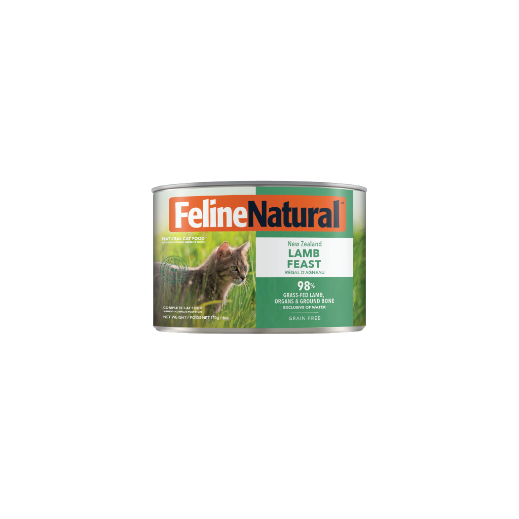 Feline Natural Lamb Feast Canned Cat Food 12 × 170g cans; can shown, sold as 12-pack