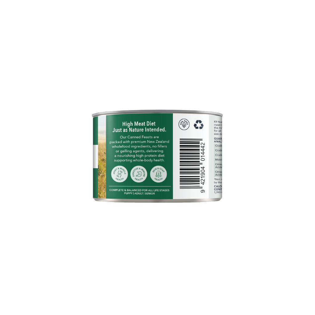 K9 Natural Lamb Feast Canned Dog Food 12 × 170g cans; can shown, sold as 12-pack — additional view