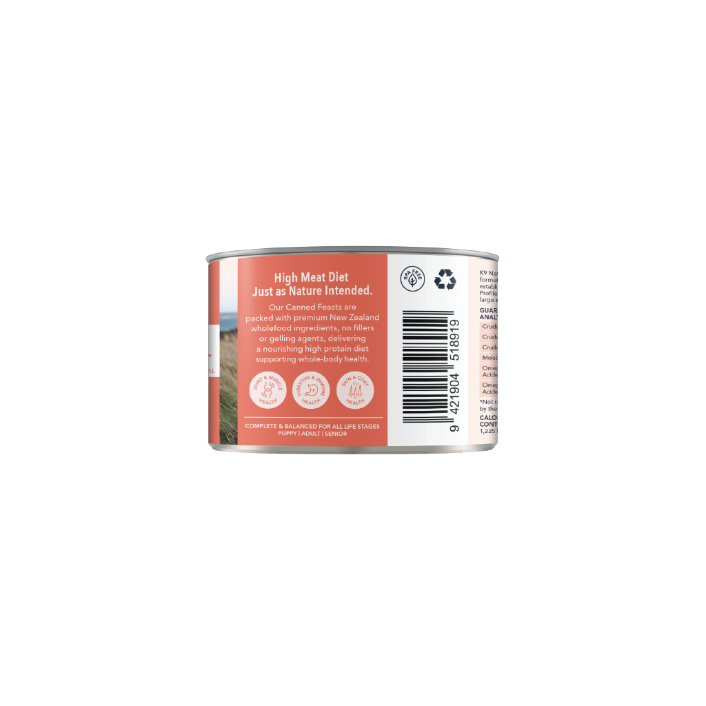 K9 Natural Lamb & King Salmon Feast Canned Dog Food 12 × 170g cans; can shown, sold as 12-pack — additional view