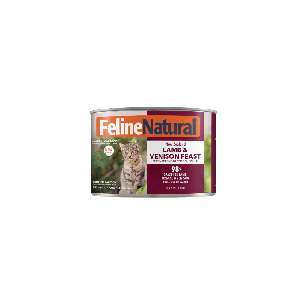 Feline Natural Lamb & Venison Feast Canned Cat Food 12 × 170g cans; can shown, sold as 12-pack